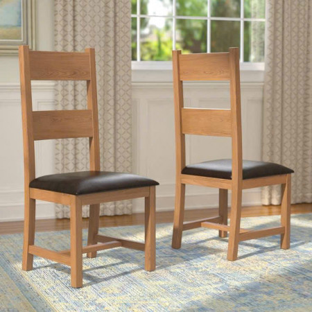 Ghế 2 Nan : Gỗ Sồi + Mặt Ghế Nệm Da PU ( Màu Đen )